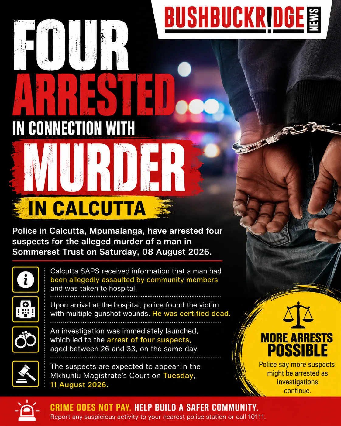 FOUR ARRESTED FOR MURDER IN CALCUTTA