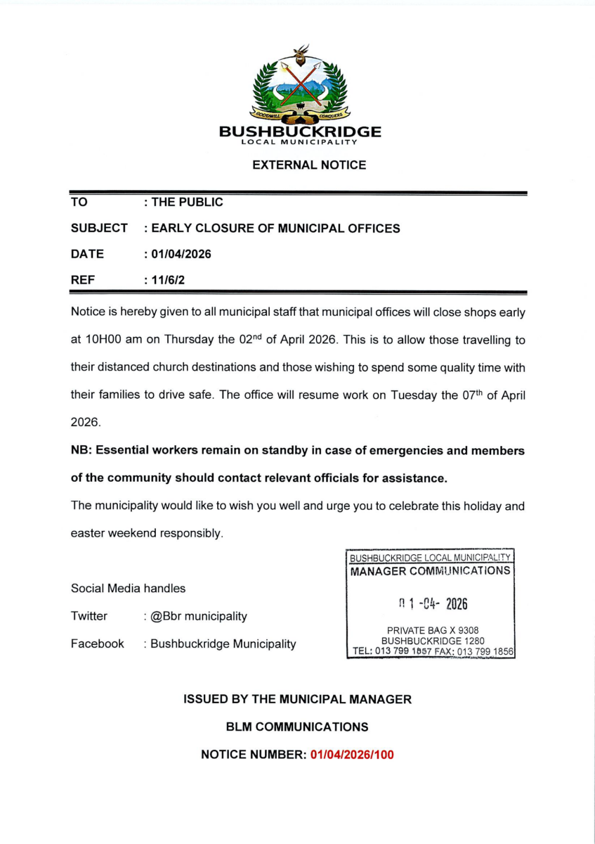 Early Closure Of Municipal Offices
